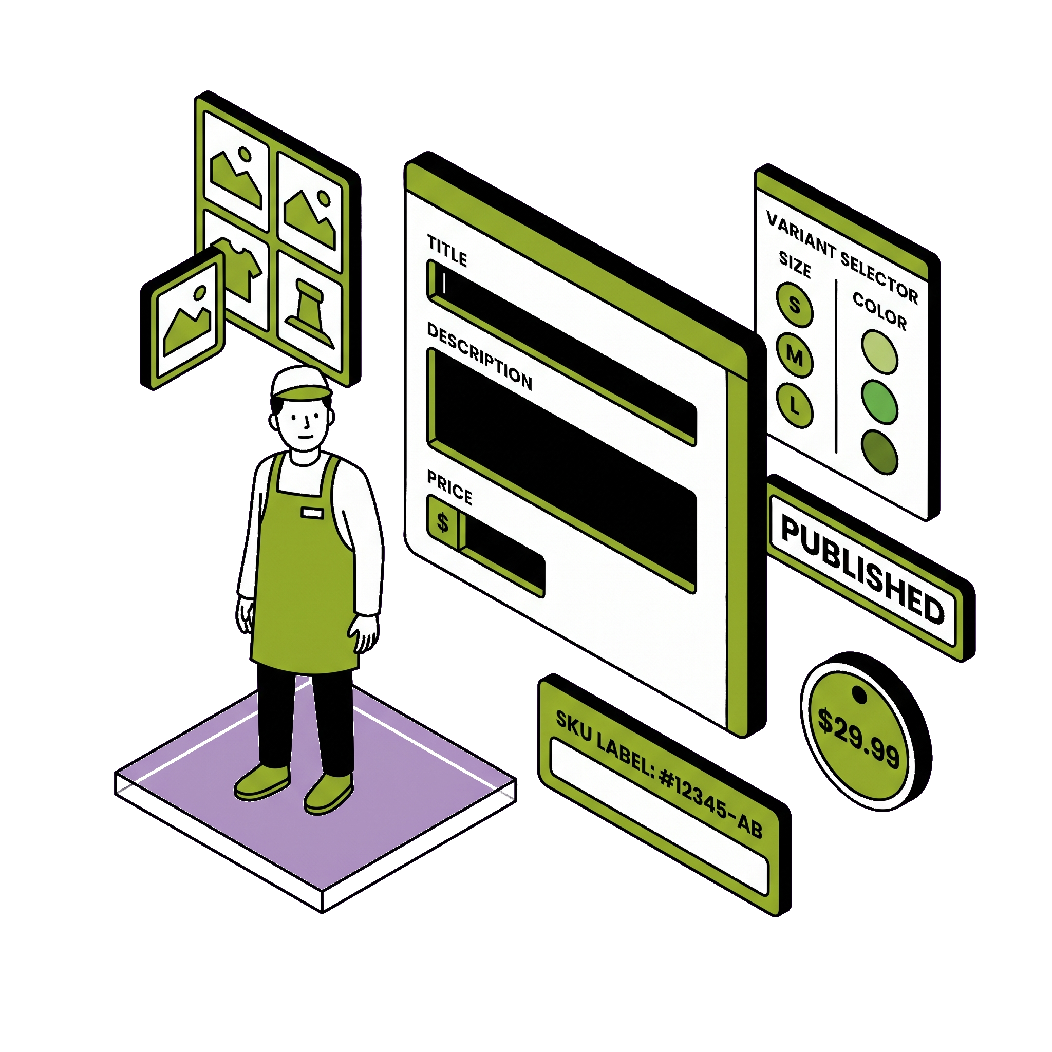 Create products in minutes with images, variants, pricing and SKU management