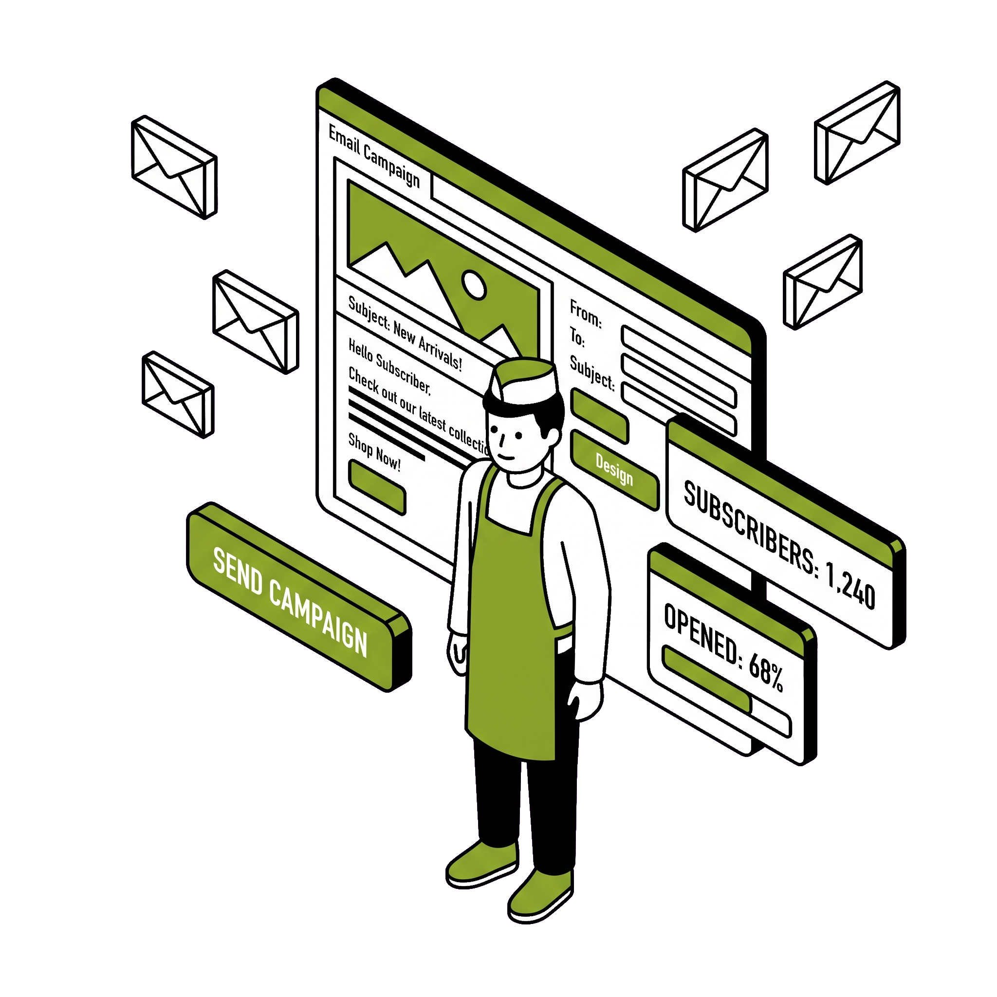 Email marketing with newsletter campaigns, welcome emails and promotional campaigns