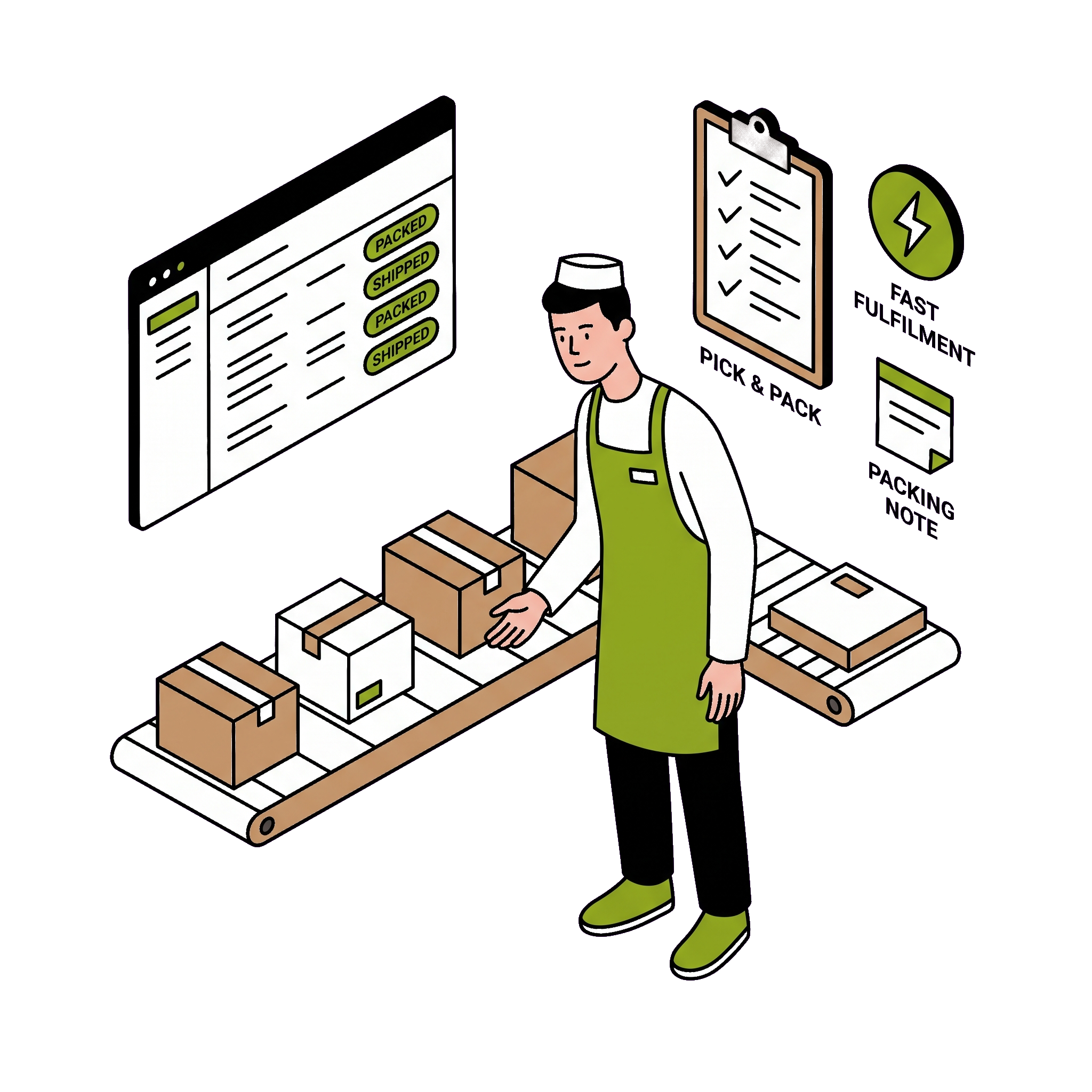 Fulfil orders faster with pick and pack workflow, shipping status and fulfilment tracking