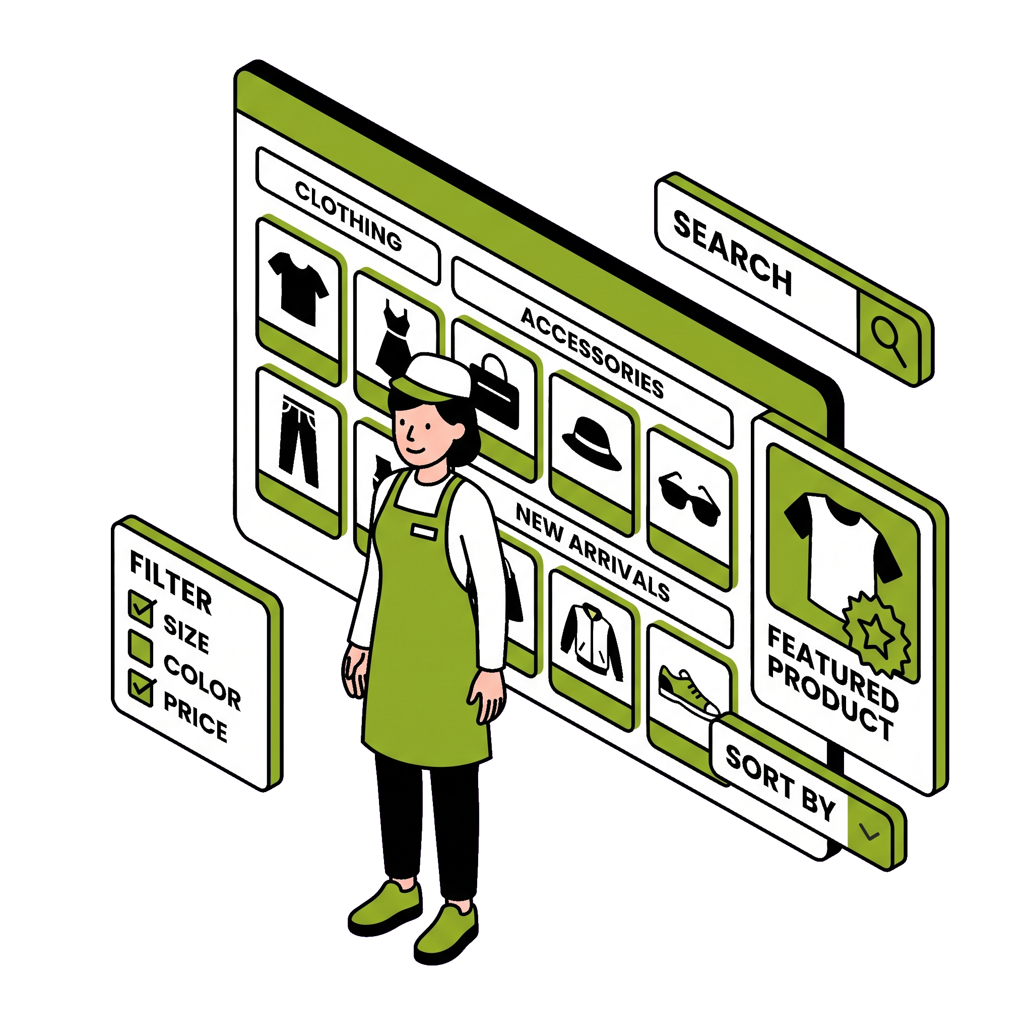 Product organisation with categories, collections, filters and featured products